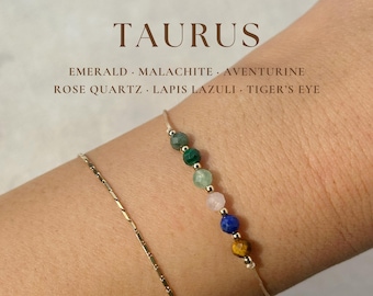 Taurus Gemstone Bracelet. Emerald, Malachite, Aventurine, Rose Quartz, Lapis Lazuli, Tiger&#39;s Eye. Birthday Gift Idea. Astrology Lover Gift