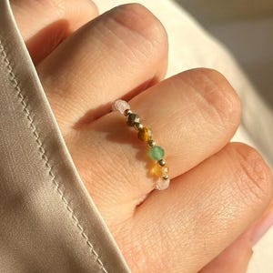 Kristallen ring Abundance: citrien, aventurijn, tijgeroog, pyriet en bergkristal | Sieraden voor rijkdom, geluk en succes