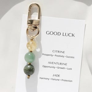 Good Luck Crystal Schlüsselanhänger: Citrin, Aventurin & grüne Jade | Fülle, neue Anfänge, Schutz Geschenk | Gold oder Silber