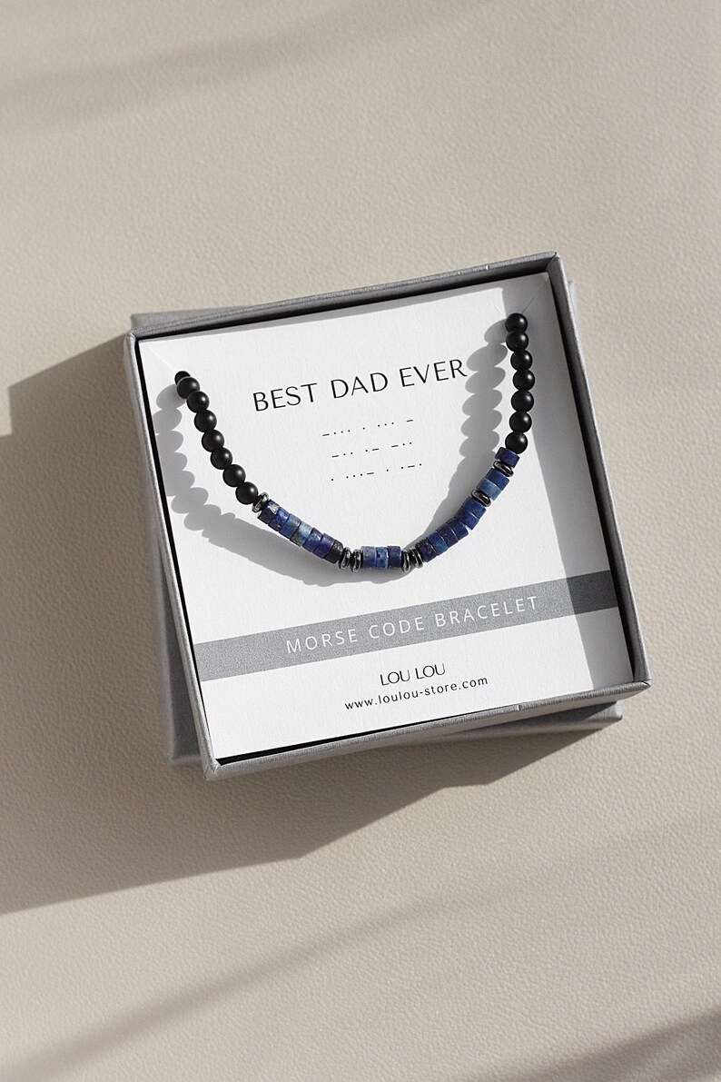 Best Dad Ever - Morse Code Hidden Message Bracelet | Men's Gemstone ...