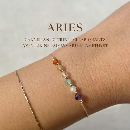 Bracelet Bélier : cornaline, citrine, quartz clair, aventurine, aigue-marine, pierres précieuses améthyste | Cadeau d'anniversaire pour amoureux de l'astrologie