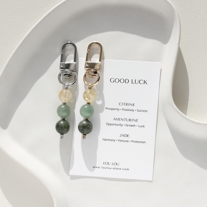 Good Luck Crystal Keychain: Citrine, Aventurine & Green Jade ...