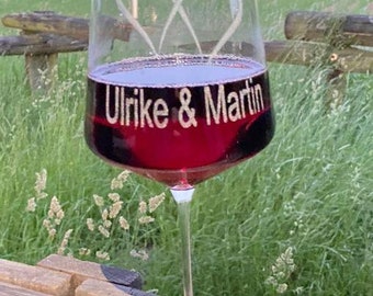 Weinglas individuelle Gravur Doppelherz mit Wunschnamen personalisiert Rotweinglas Weißweinglas