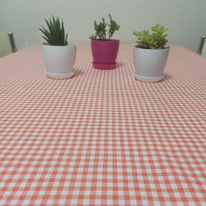 Orange And White Dining Table Cloth , Colurful Table Cloth , Gingham Table Cloth , Square Table Cloth , Table Cloth , Kitchen Table Cloth