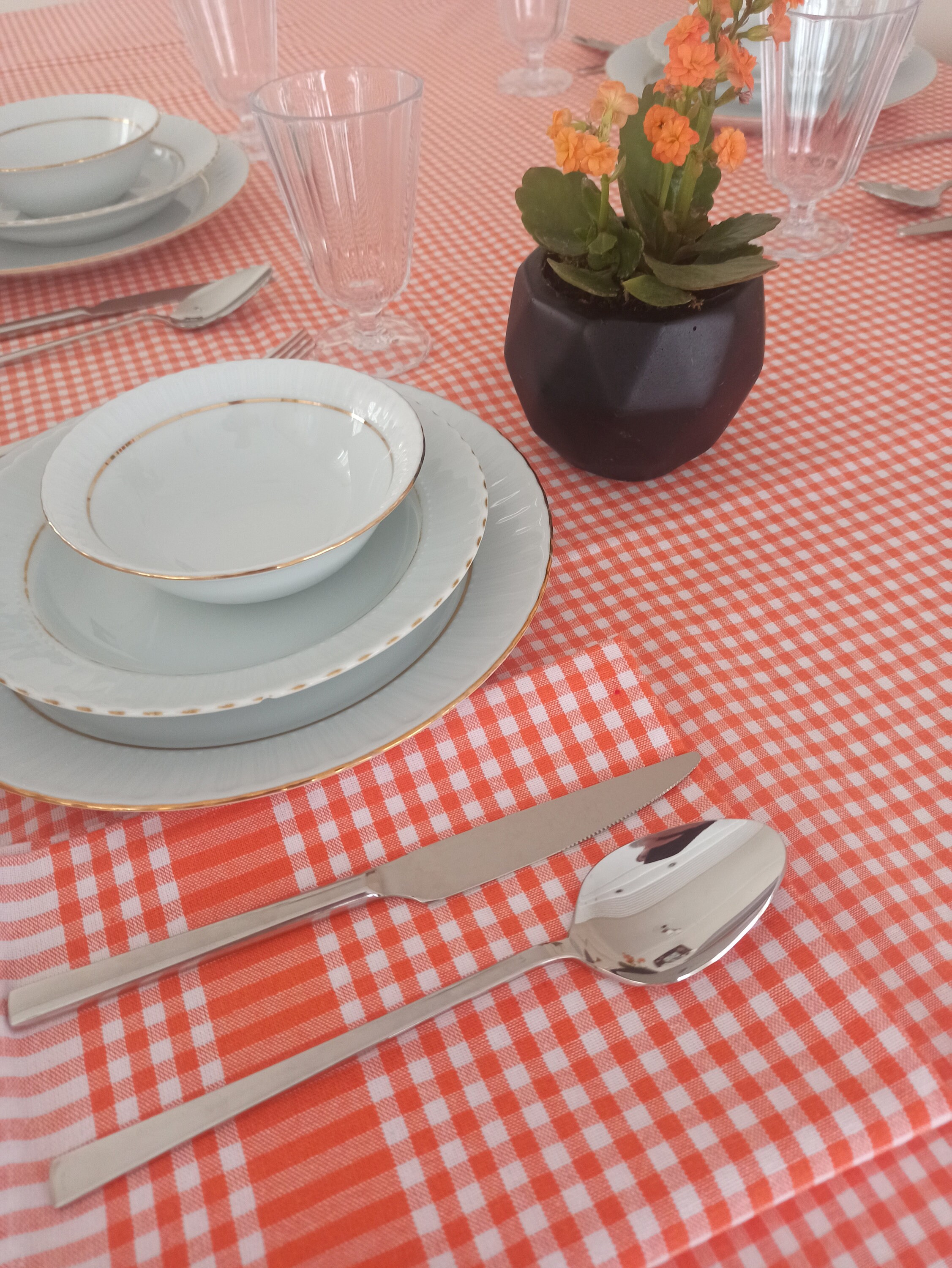 Orange and White Dining Table Cloth , Colurful Table Cloth , Gingham