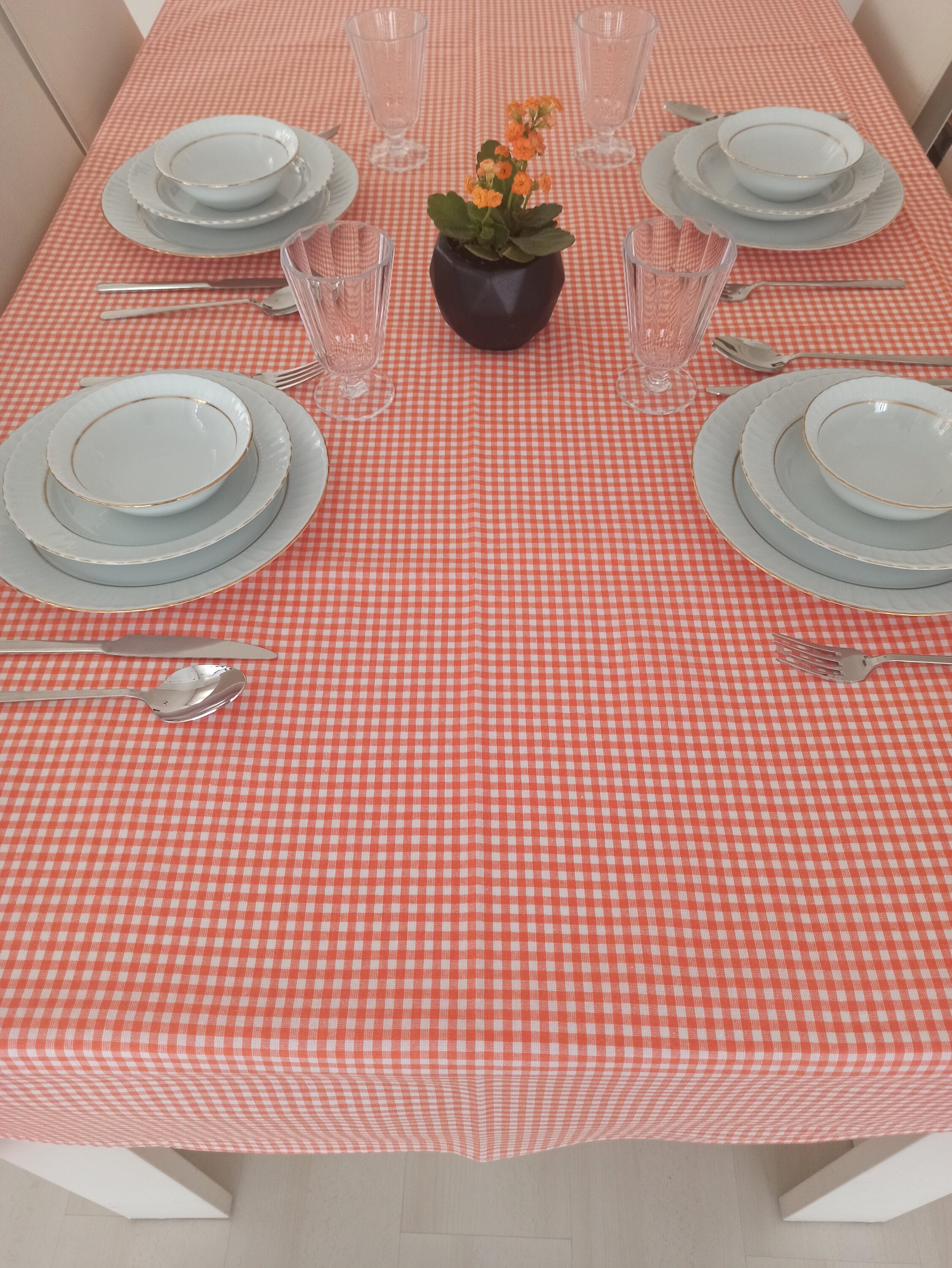 Orange and White Dining Table Cloth , Colurful Table Cloth , Gingham