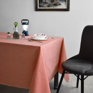 Orange And White Dining Table Cloth , Colurful Table Cloth , Gingham Table Cloth , Square Table Cloth , Table Cloth , Kitchen Table Cloth