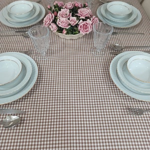 Brown And White  Gingham Table Cloth , Kitchen Table Cloth , Colurful Table Cloth , Picnic Table Cloth , Coton Table Cloth, Gift For Mom