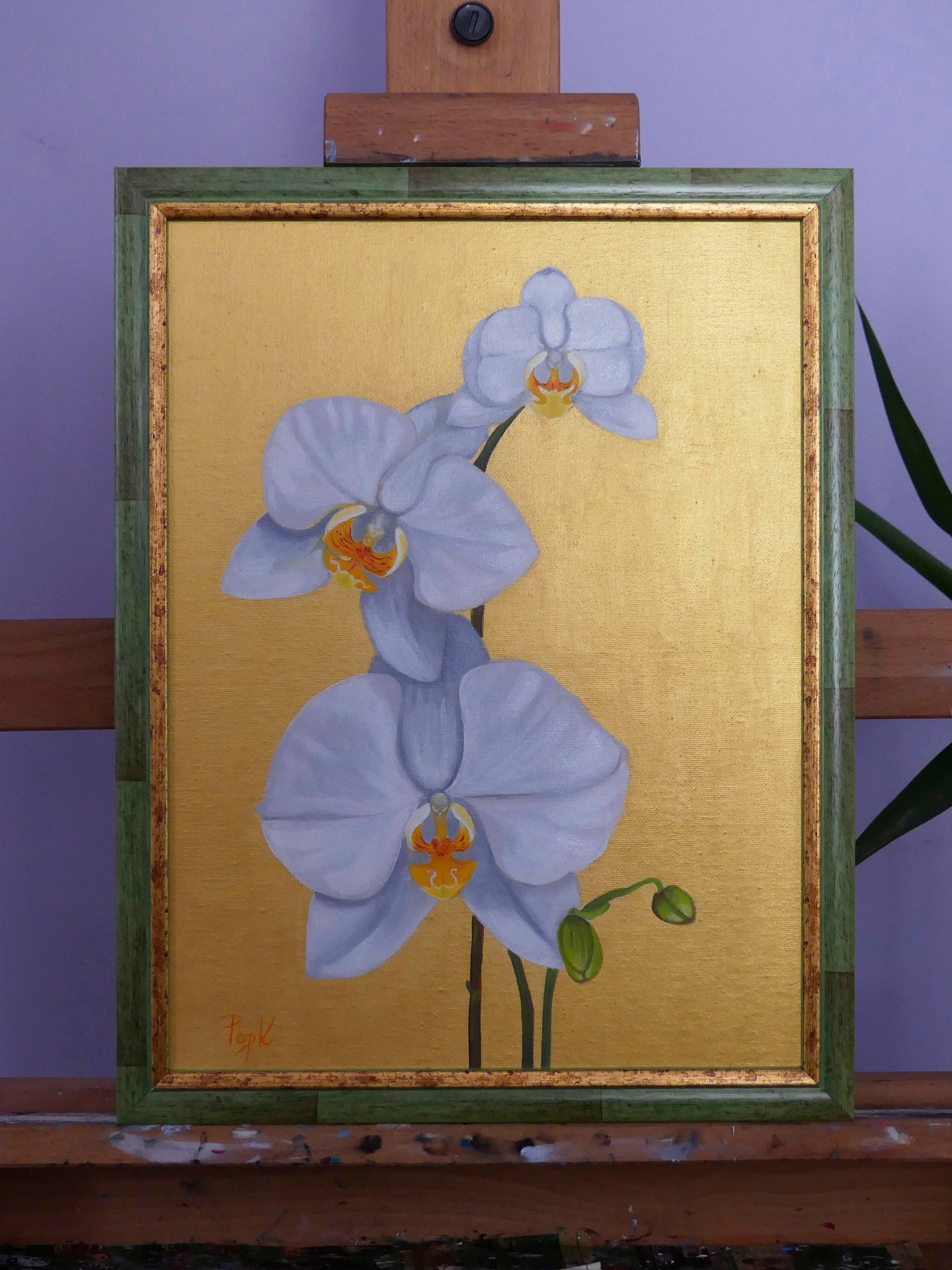 Medium Orchid Flower Painting Oil on Canvas Orchid Art Gold Etsy