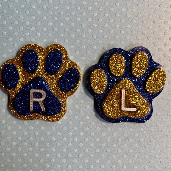 Large paw print X-ray markers - Radiography markers - Personalize with lead letters - Customizable with many glitter choices