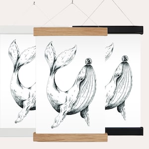 Bitcoin Whale Illustration Print, Crypto Artwork, Wall Art, A4 With Choice of Wooden Hanger, Crypto Christmas, Gift For Him Her, Present