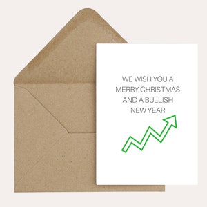 Bullish New Year - Crypto, Finance Weihnachtskarte, Witzig, Börse, Trader, Trading - 19x18 cm mit braunem Umschlag