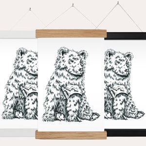Bear Illustration Print, Bearish, Crypto Artwork, Wall Art, A4 With Choice of Wooden Hanger, Crypto Christmas, Gift For Him Her, Trader Gift