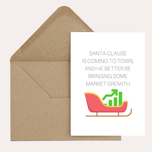 Crescimento do mercado de Papai Noel - Cartão de Natal criptografado, engraçado, finanças, mercado de ações - Trader - 7 x 5 "com envelope marrom incluído