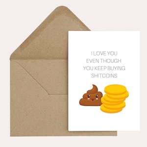 Sh*tcoins - Cartão de felicitações engraçado Cheeky Finance Love Crypto - Criptomoeda, Aniversário, Aniversário - 7x5" com envelope marrom incluído
