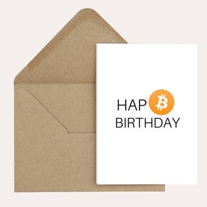 HapB Birthday - Crypto Karte Happy Birthday Funny Finance - Kryptowährung, Bitcoin, Trading, Trader - 19x18 cm mit braunem Umschlag