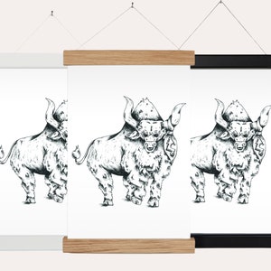 Bull Illustration Print, Bullish, Crypto Artwork, Wall Art, A4 With Choice of Wooden Hanger, Crypto Christmas, Gift For Him Her, Trader Gift