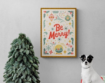 Be Merry Retro Christmas Art Print: Vintage Holiday Wall Decor