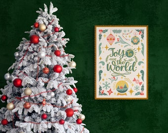 Retro 'Joy To The World' Christmas Art Print: Vintage Holiday Decor