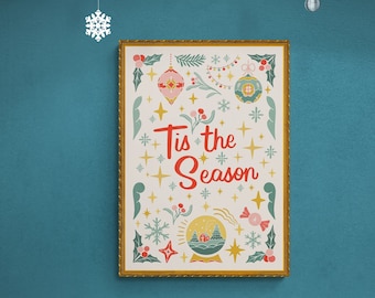 Stampa natalizia retrò: decorazioni natalizie vintage "Tis the Season" (download digitale)