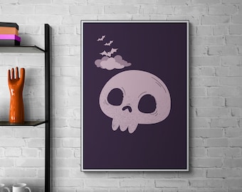 Pastel Goth Skull Art Print: Spooky Halloween Wall Decor (A4/A5)