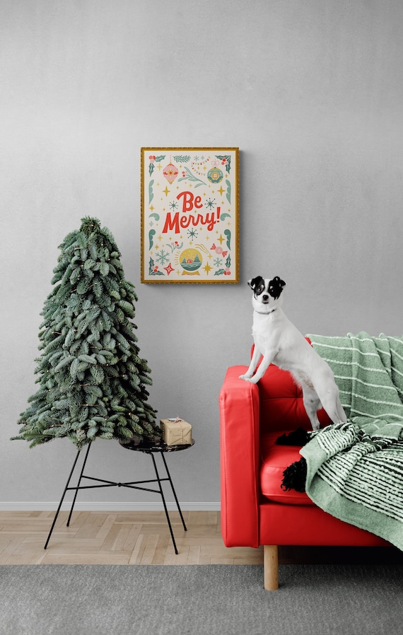 Be Merry Retro Christmas Art Print: Vintage Holiday Decor (Digital Download)