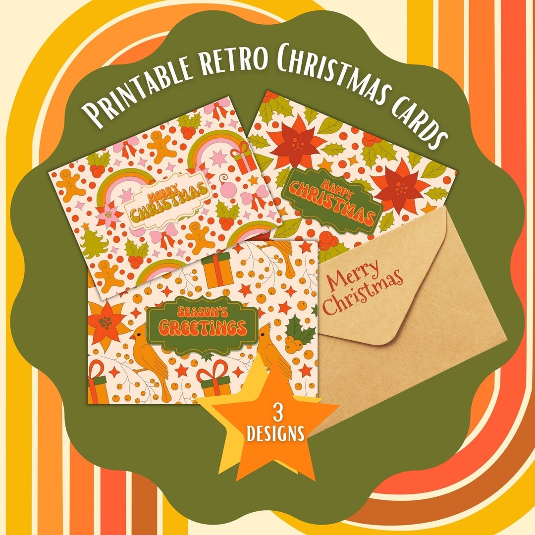 Retro Christmas Printable Postcards, Vintage Merry Christmas Cards ...