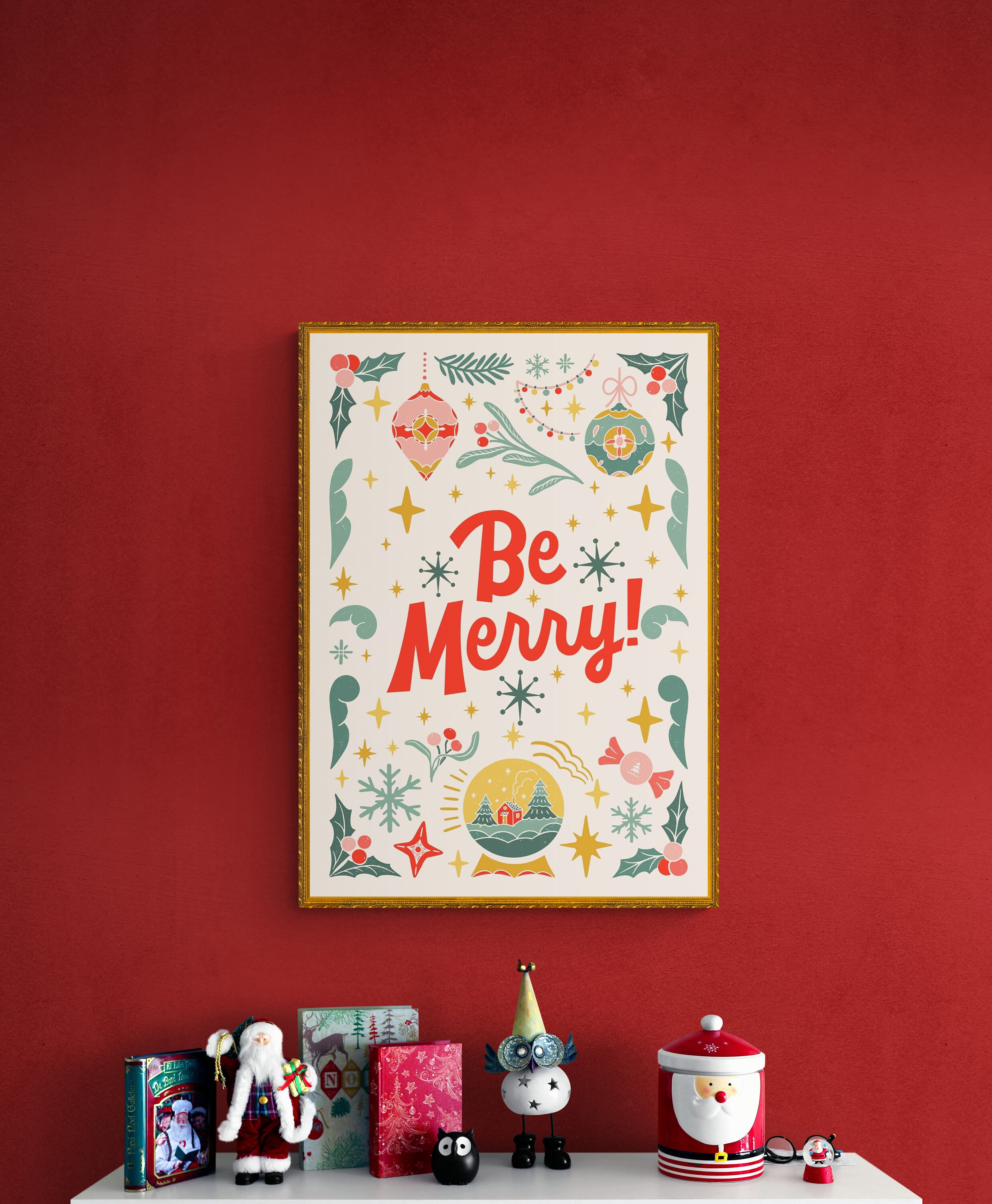 Be Merry Vintage Retro Christmas Digital Download Art Print Retro Christmas Printable Wall Decor