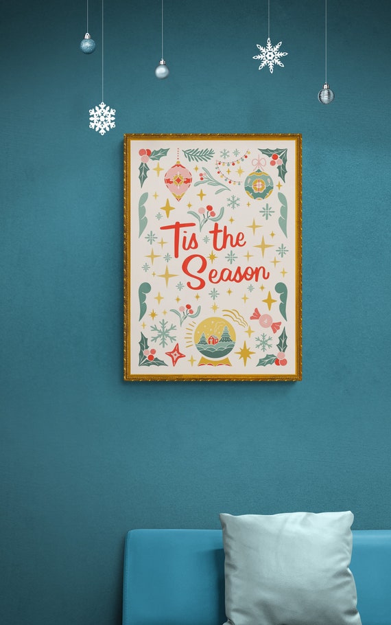 Retro Christmas Art Print: 'Tis The Season Vintage Holiday Decor