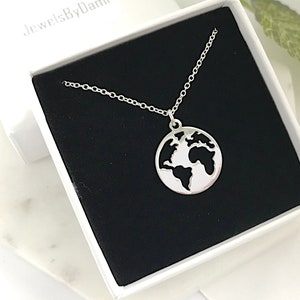 World Map Necklace - Sterling Silver Necklace - Globe Necklace - Map Of The World Necklace