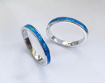 Opal Ring - Blue Silver Opal Ring - Sterling Silver Ring - Stacking  Ring - Thumb Ring - Gift for Women