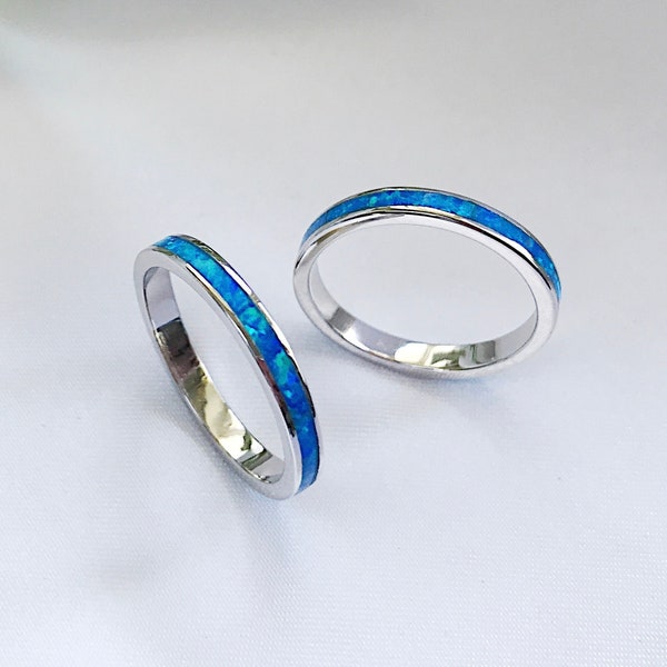 Opal Ring - Blue Silver Opal Ring - Sterling Silver Ring - Stacking  Ring - Thumb Ring - Gift for Women