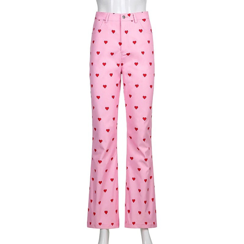pink pants with white hearts