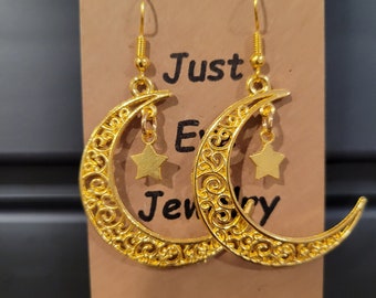 Gold Moon and Star Earrings