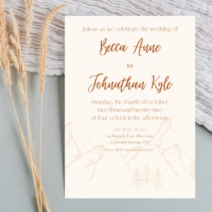 Rustic Mountain Wedding Invitation Template | Editable Digital Download | Boho Outdoor Nature Ceremony Invite | Printable 5x7