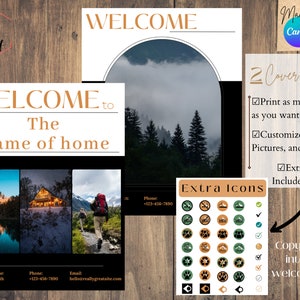 Plantilla de libro de bienvenida de Airbnb, libro de bienvenida de alquiler vacacional, libro de visitas de VRBO, libro de bienvenida imprimible, guía de alquiler de cabañas de montaña