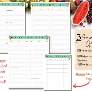 Grocery List Printable, Family Shopping List, Weekly meal planner, Meal prep Planner, Write your own sections Grocery List