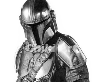 EL dibujo a lápiz MANDALORIAN (IMPRESIÓN)