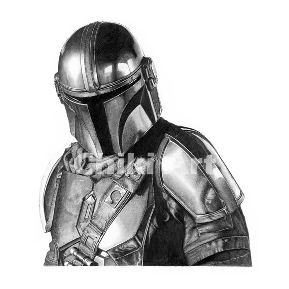 EL dibujo a lápiz MANDALORIAN (IMPRESIÓN)