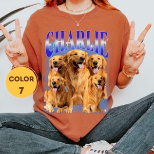 Retro-style memorial or tribute shirt for pets featuring a vibrant collage and old-school lightning effects in the background.