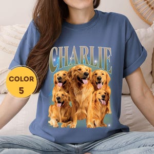 Custom design service for pet owners: turn your dog's photo into a vintage 90s bootleg rap tee style t-shirt.