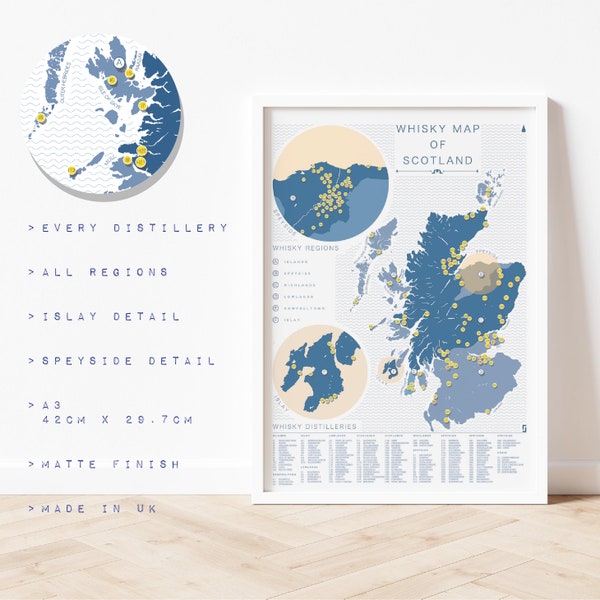 Schottland Whisky Karte, Regionen und Distillery Map, Updated 2024. Whisky Geschenk. Whisky Geburtstag. Whisky Art. Whisky Karte