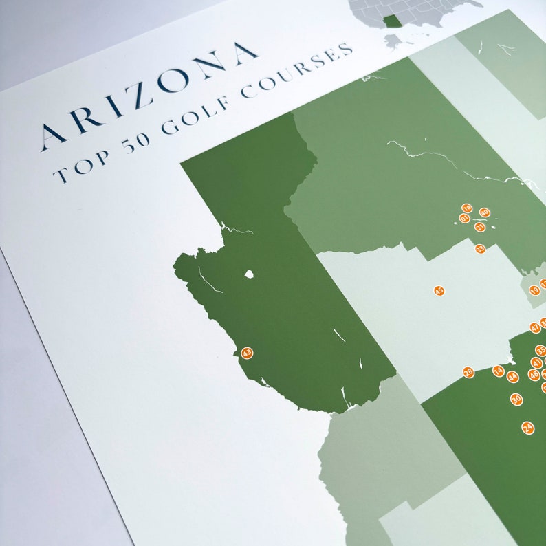 Arizona Golf Green Map Spotlighting the State's Top 50 Courses Etsy