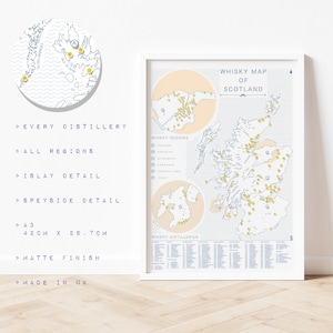 Minimalist Scotland Whisky Map 2024 , Regions and Distillery Line Map (A3), (Fathers Day, Whisky Gift, whisky Lover, whisky art, )