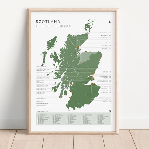 Scotland Golf Map Checklist - Top 50 Courses (Golf Gift, Golf Lover, Golf Print, Scottish Golf, Golf Bucketlist) Updated 2024 List