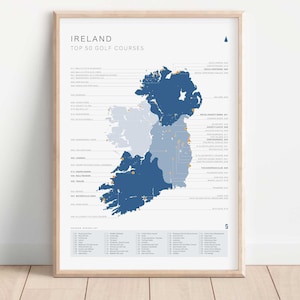 Checklist golfkaart Ierland blauw - Top 50 banen (Golf Gift, Golf Lover, Golf Print, Irish Golf) 2025-lijst