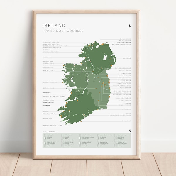 Ireland Golf Map Checklist - Top 50 Courses (Golf Gift, Golf Lover, Golf Print, Irish Golf ) 2024 List