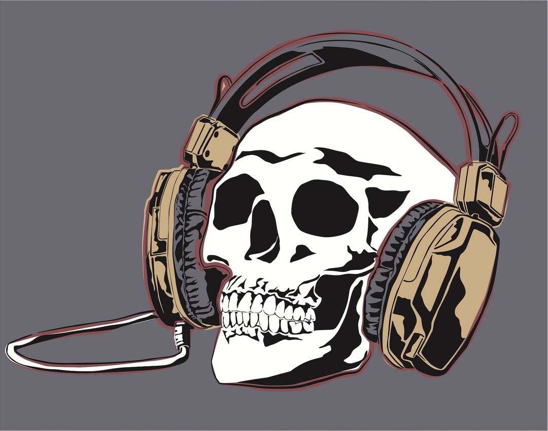 Purple Skeleton Headphone Illustration Print Etsy
