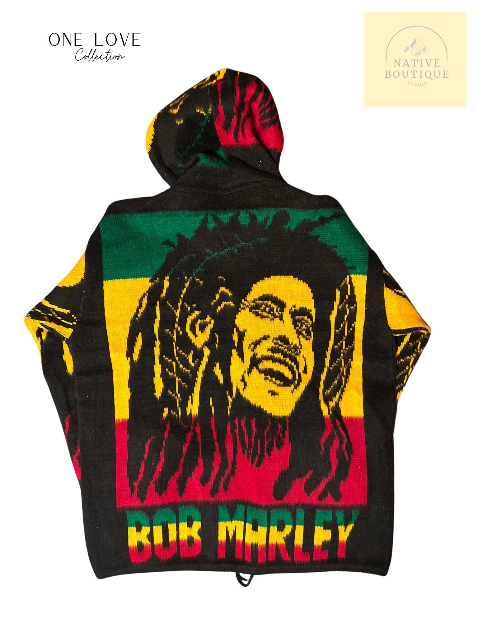 Bob Marley Fuzzy Zip-up Hoodie | Rasta Colors, Oversized Acrylic