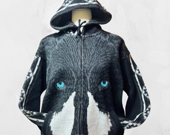 Fuzzy Zip-up Blue Eyed Wolf Hoodie| Wolf Zipper Wolfves Luxury gift  Idea Warm| Unisex